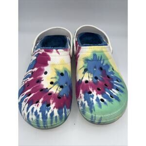 Crocs Unisex Multicolor Tie Dye Classic Fur Lined Clog Men Sz 11 Womens Sz 9.5